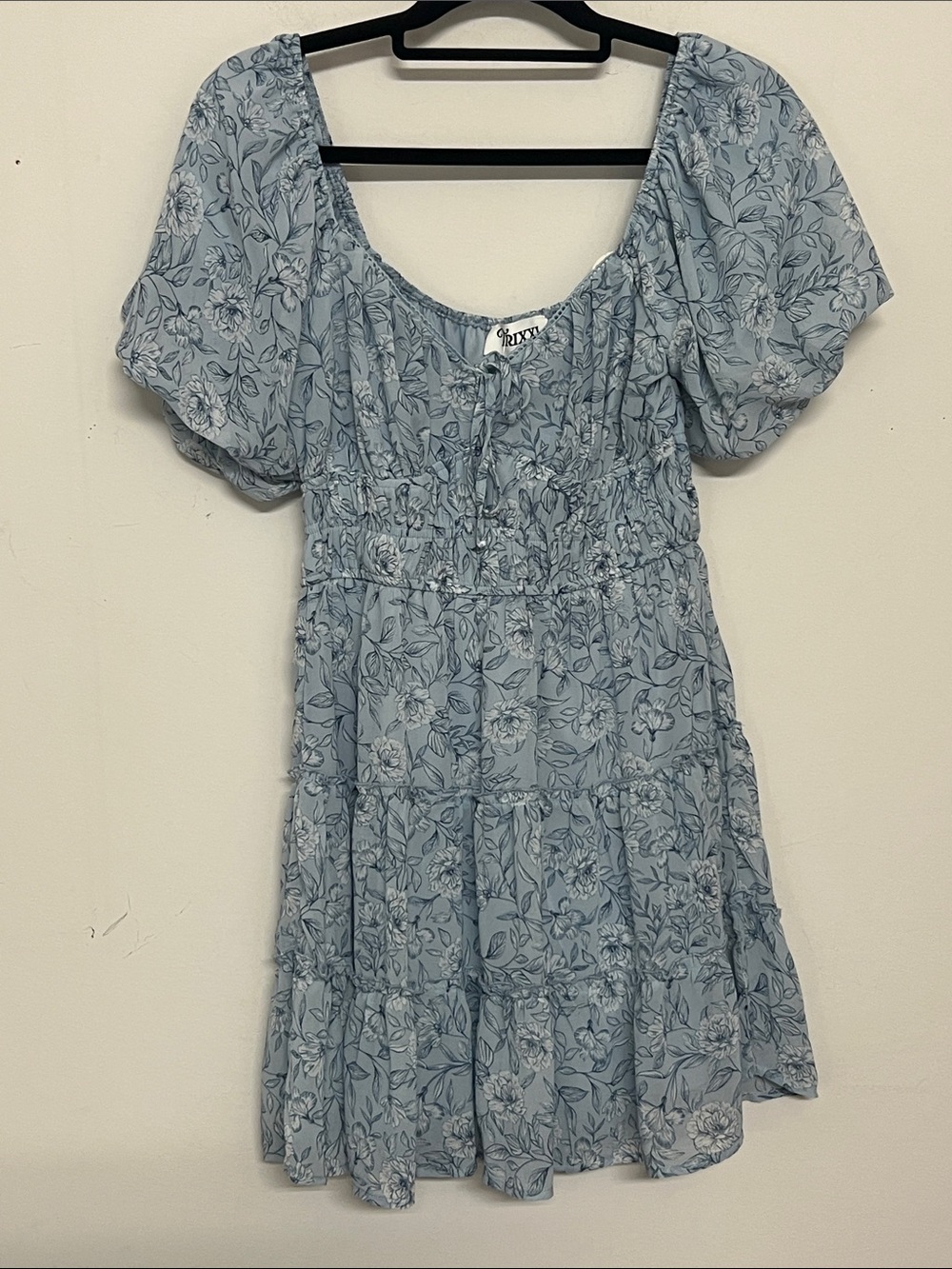 🌞 Trixxi Light Blue Tie-Front tiered ruffle babydoll dress women size S